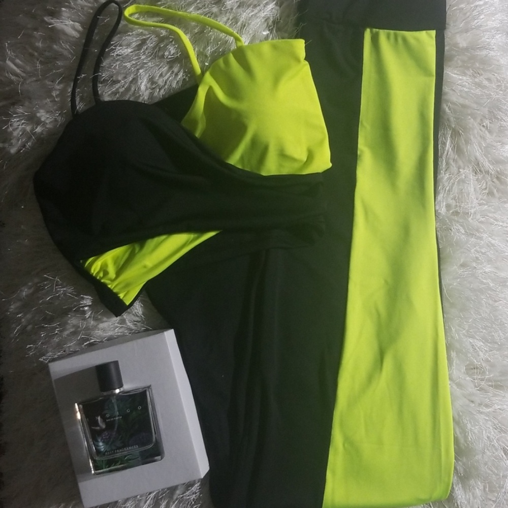 Black & neon green Two-piece Set
